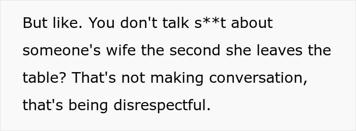 Text image with a quote about not talking disrespectfully about someone's wife after she leaves the table during Thanksgiving.