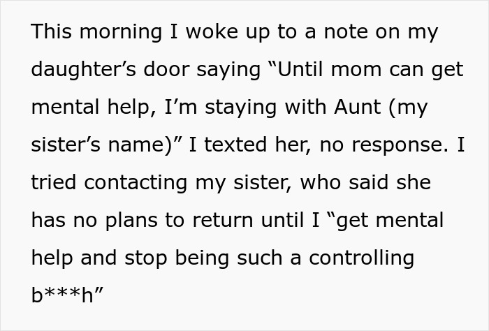 Note left on door about daughter staying with aunt until mom gets mental help, highlighting tension between clean-f***k mom and daughter. Note left on door about daughter staying with aunt until mom gets mental help, highlighting tension between clean-f***k mom and daughter.