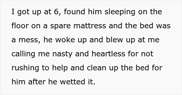 Text describing a wife cleaning the bed repeatedly as her husband refuses to use diapers or a catheter. Text describing a wife cleaning the bed repeatedly as her husband refuses to use diapers or a catheter.