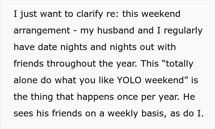 Text on a screen discussing a husband using a boys trip as a disguise and refusing to come home for a family emergency. Text on a screen discussing a husband using a boys trip as a disguise and refusing to come home for a family emergency.