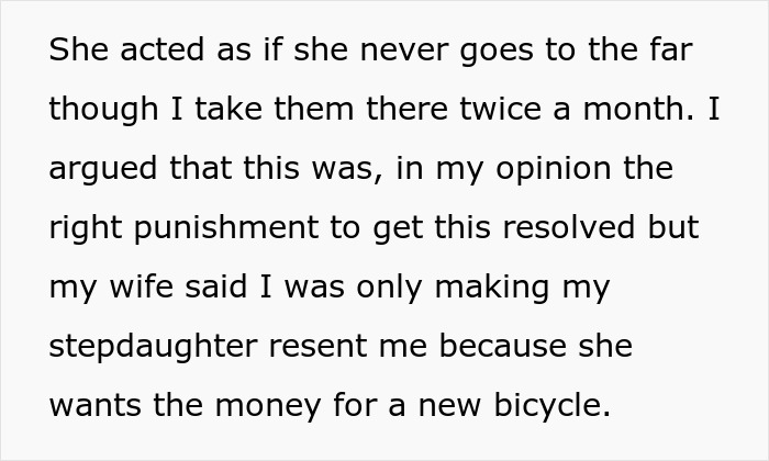 Text excerpt discussing a stepdaughter's resentment and family drama involving punishment and money conflicts. Text excerpt discussing a stepdaughter's resentment and family drama involving punishment and money conflicts.