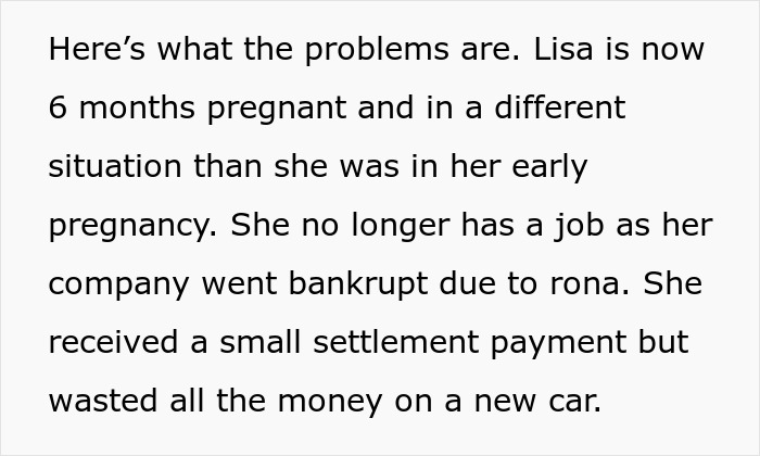 Text excerpt about a woman six months pregnant struggling financially, unable to afford her miracle baby.