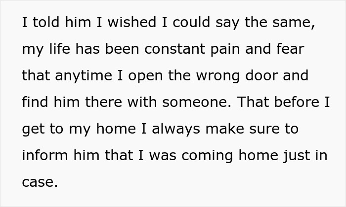 Text excerpt showing a heartbroken woman revealing the lasting pain of her hubby's affair from 10 years ago. Text excerpt showing a heartbroken woman revealing the lasting pain of her hubby's affair from 10 years ago.