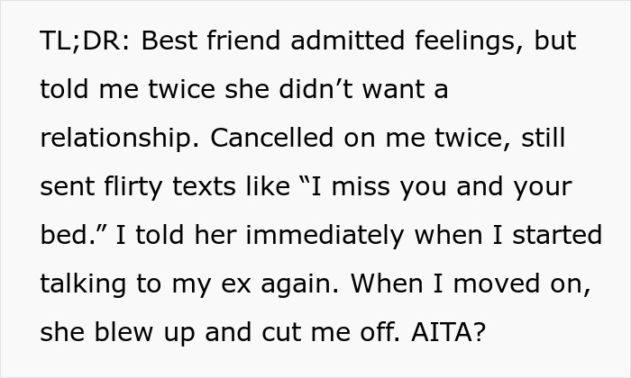 Text about best friend admitting feelings but facing rejection and her calling out after he starts dating another girl. Text about best friend admitting feelings but facing rejection and her calling out after he starts dating another girl.