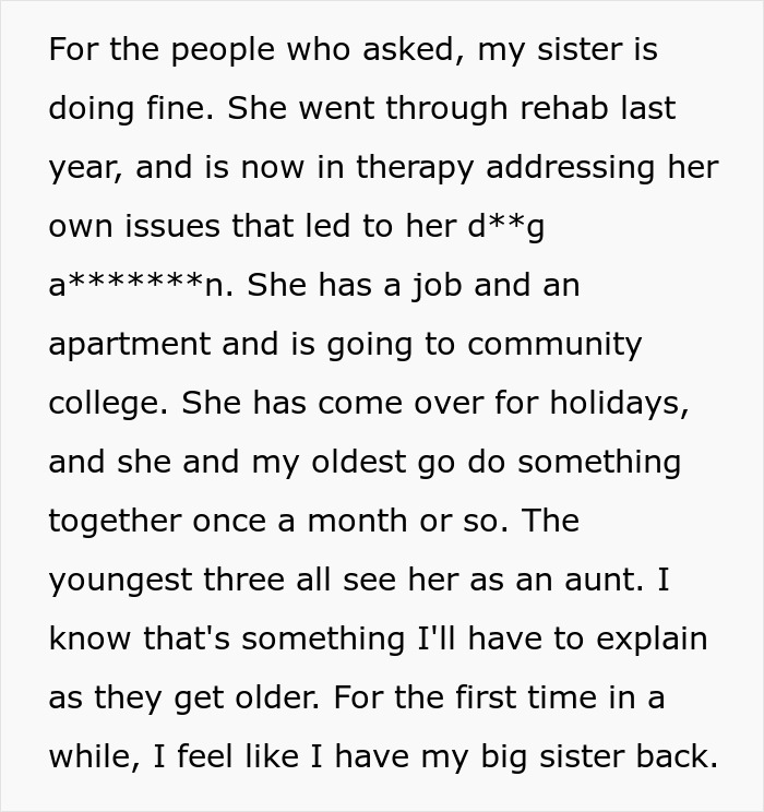 Text update on sister’s progress after ex-con mom struggles, addressing family challenges and therapy journey. Text update on sister’s progress after ex-con mom struggles, addressing family challenges and therapy journey.