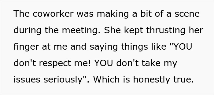 Coworker reacting strongly in a meeting, upset about sensitive smells affecting their willingness to wash hands.