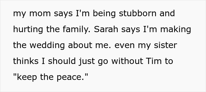 Text message conversation about family conflict and uninviting brother-in-law from wedding over ongoing jokes. Text message conversation about family conflict and uninviting brother-in-law from wedding over ongoing jokes.