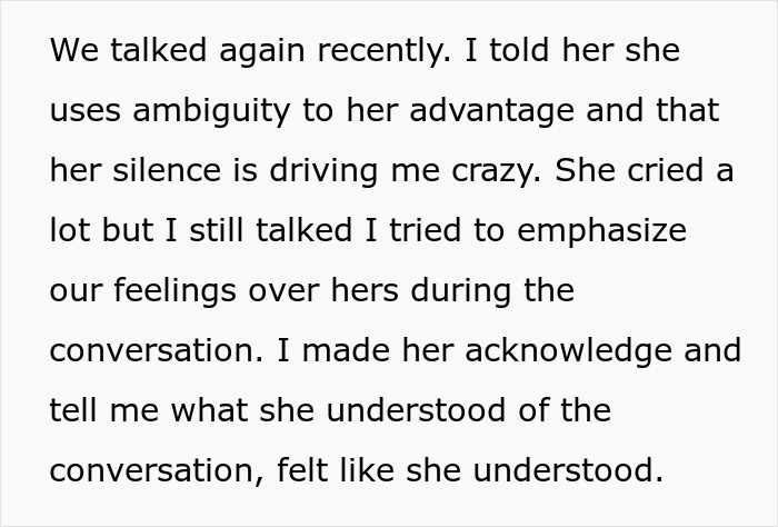 Text excerpt discussing a tense conversation about feelings and ambiguity, related to a homeless friend mooching off a couple. Text excerpt discussing a tense conversation about feelings and ambiguity, related to a homeless friend mooching off a couple.