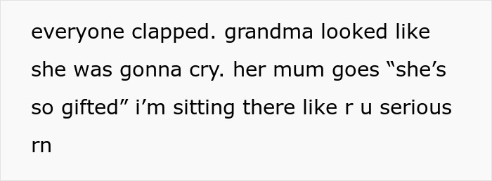 Teen loses patience as golden child cousin dominates celebration, turning the event into her own show. Teen loses patience as golden child cousin dominates celebration, turning the event into her own show.