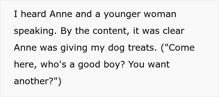 Text excerpt describing an elderly lady allegedly planning to steal neighbor’s dog for her friend’s daughter.