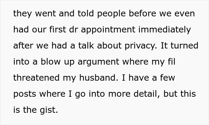 Text excerpt from a story about a couple banning toxic in-laws from visiting their newborn after privacy and threats issues. Text excerpt from a story about a couple banning toxic in-laws from visiting their newborn after privacy and threats issues.
