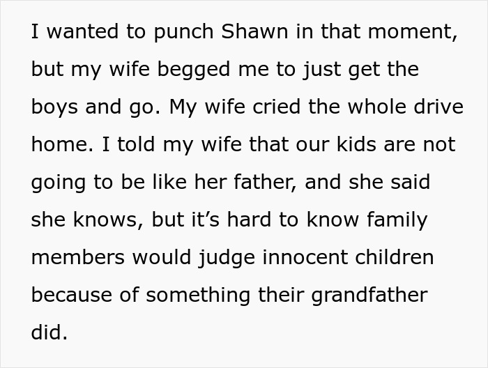 Text excerpt showing a man upset after Thanksgiving argument leading to shocked and horrified family tensions.