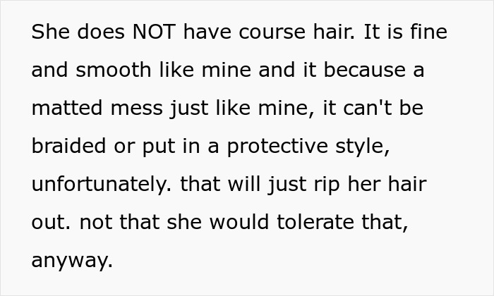 Text discussing mom brushing out her biracial daughter's curls and controversy over whitewashing and woke criticism. Text discussing mom brushing out her biracial daughter's curls and controversy over whitewashing and woke criticism.