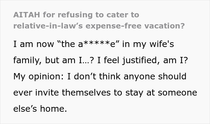 Man frustrated with hosting distant relatives of wife without thanks, decides to refuse hosting them again. Man frustrated with hosting distant relatives of wife without thanks, decides to refuse hosting them again.