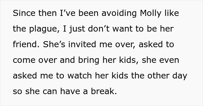 Text screenshot showing a complaint about a mom of 4 bringing her kids to group activities and causing upset among neighbors. Text screenshot showing a complaint about a mom of 4 bringing her kids to group activities and causing upset among neighbors.