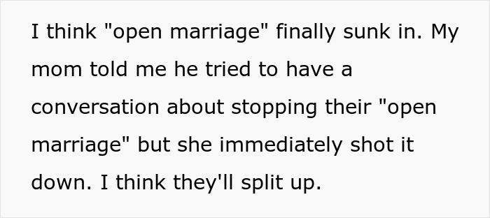 Text excerpt discussing the challenges and regrets surrounding an open marriage and relationship conflicts. Text excerpt discussing the challenges and regrets surrounding an open marriage and relationship conflicts.