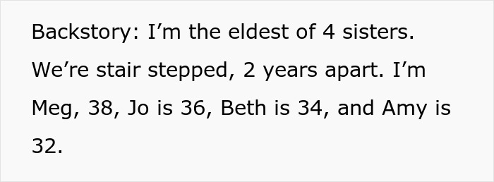 Text excerpt explaining the eldest sister’s age and birth order among four sisters, related to sister revealed dead brother lie.