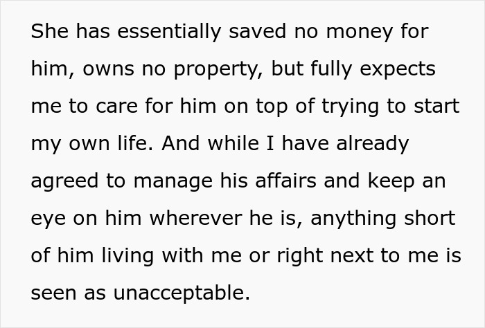 Text discussing refusal of living with disabled sibling and managing his affairs while starting own life. Text discussing refusal of living with disabled sibling and managing his affairs while starting own life.