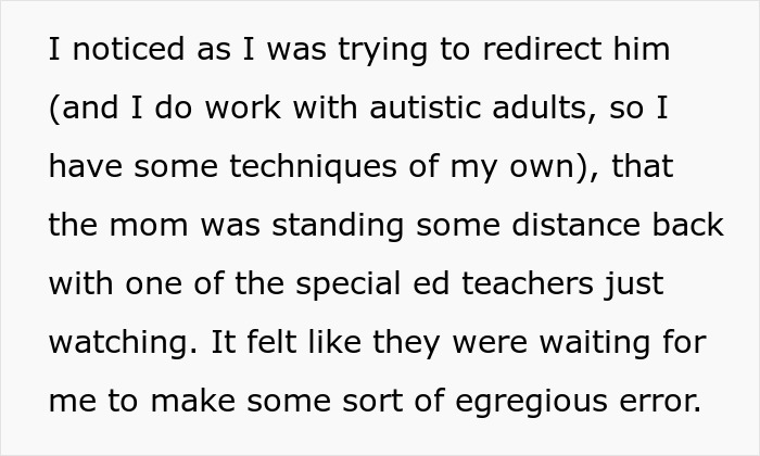 Text excerpt discussing a mom standing her ground while addressing the needs of an autistic student and her injured child. Text excerpt discussing a mom standing her ground while addressing the needs of an autistic student and her injured child.