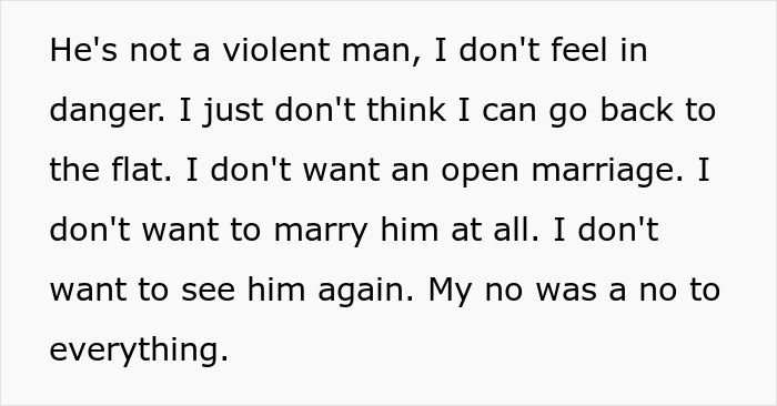 Couple in tense moment during proposal with a ring as open marriage causes girlfriend to walk away. Couple in tense moment during proposal with a ring as open marriage causes girlfriend to walk away.