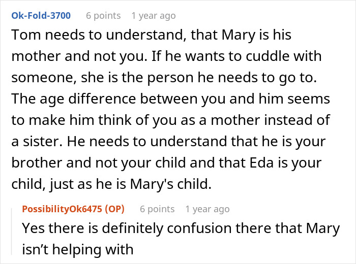 Reddit conversation discussing 11-year-old acting creepy around stepsister who just gave birth and parents refusing help.