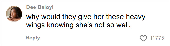Comment by Dee Baloyi questioning the weight of Victoria’s Secret angel wings given to Bella Hadid. Comment by Dee Baloyi questioning the weight of Victoria’s Secret angel wings given to Bella Hadid.