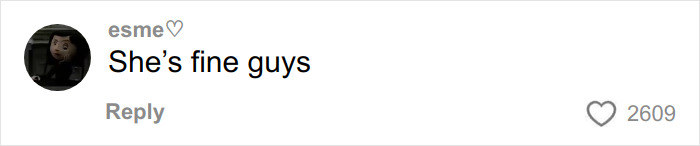 Comment on social media from user esme saying She’s fine guys, with 2609 likes, fans stunned after Bella Hadid reveals Victoria’s Secret angel wings weight. Comment on social media from user esme saying She’s fine guys, with 2609 likes, fans stunned after Bella Hadid reveals Victoria’s Secret angel wings weight.