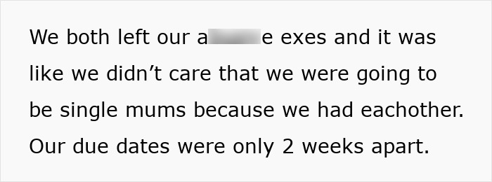Text excerpt describing pregnant women leaving toxic exes and supporting each other as single mums with close due dates. Text excerpt describing pregnant women leaving toxic exes and supporting each other as single mums with close due dates.