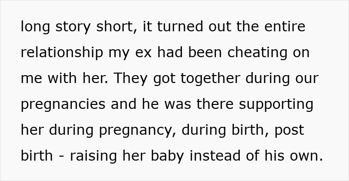 Text excerpt describing a pregnant woman crushed after betrayal by bestie and ex during pregnancy and parenting. Text excerpt describing a pregnant woman crushed after betrayal by bestie and ex during pregnancy and parenting.
