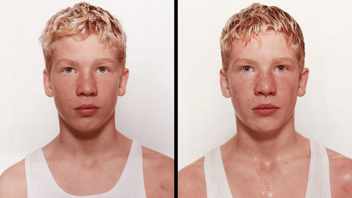Young boxer before and after first match showing changes in expression and physical condition in powerful photographs