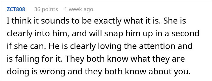 Screenshot of an online comment discussing a man’s work wife sending hearts and mirror selfies causing upset. Screenshot of an online comment discussing a man’s work wife sending hearts and mirror selfies causing upset.