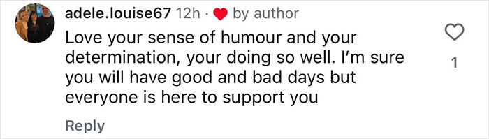 Commenter adele.louise67 expressing support and encouragement for a 20-year-old who decided to amputate his leg. Commenter adele.louise67 expressing support and encouragement for a 20-year-old who decided to amputate his leg.