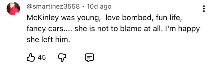 User comment on social media expressing support after adult star breaks silence on split from YouTube prankster. User comment on social media expressing support after adult star breaks silence on split from YouTube prankster.