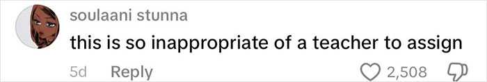 Comment on social media saying this is inappropriate of a teacher to assign, related to dad discovering life of Charlie Kirk homework. Comment on social media saying this is inappropriate of a teacher to assign, related to dad discovering life of Charlie Kirk homework.