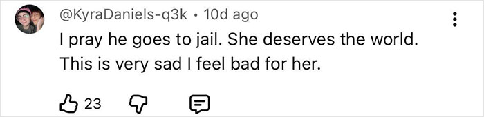 Screenshot of a social media comment expressing sympathy after disturbing new details emerge in adult star’s split from YouTube prankster. Screenshot of a social media comment expressing sympathy after disturbing new details emerge in adult star’s split from YouTube prankster.