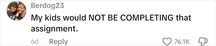 Comment from user Berdog23 expressing refusal to complete Life of Charlie Kirk homework, sparking outrage over assignment. Comment from user Berdog23 expressing refusal to complete Life of Charlie Kirk homework, sparking outrage over assignment.