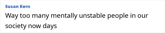 Text post by Susan Kern expressing concern about mentally unstable people in society today. Text post by Susan Kern expressing concern about mentally unstable people in society today.