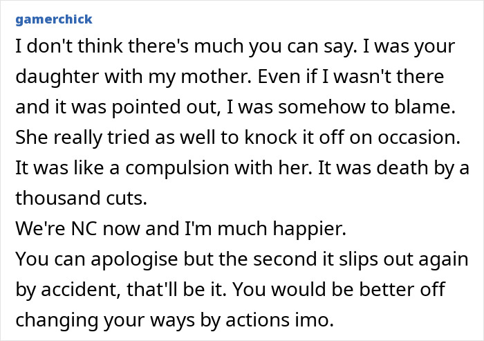 Text excerpt about a daughter used as a family scapegoat, reflecting on regret and family dynamics years later. Text excerpt about a daughter used as a family scapegoat, reflecting on regret and family dynamics years later.