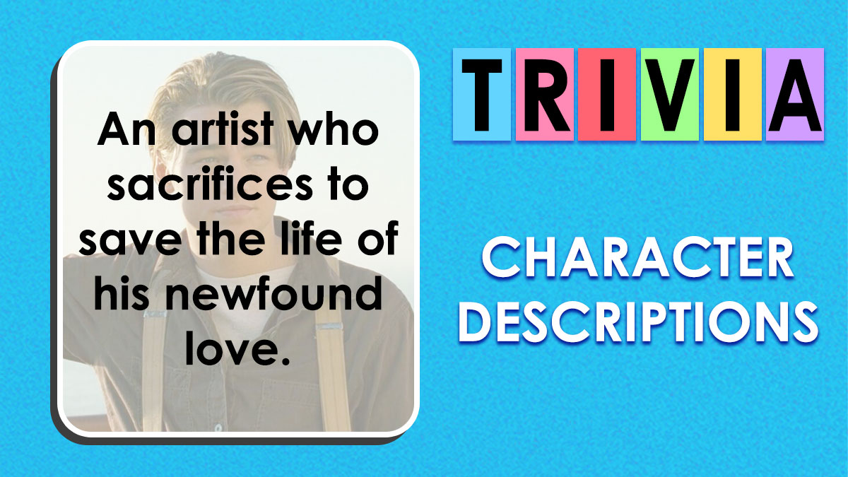 Trivia card showing a character description for well-known characters, challenging viewers to recognize them.
