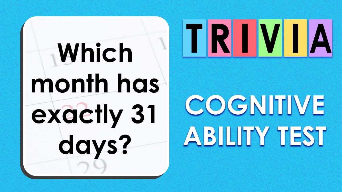 Colorful trivia blocks with a question about months and the text cognitive ability test on a blue background