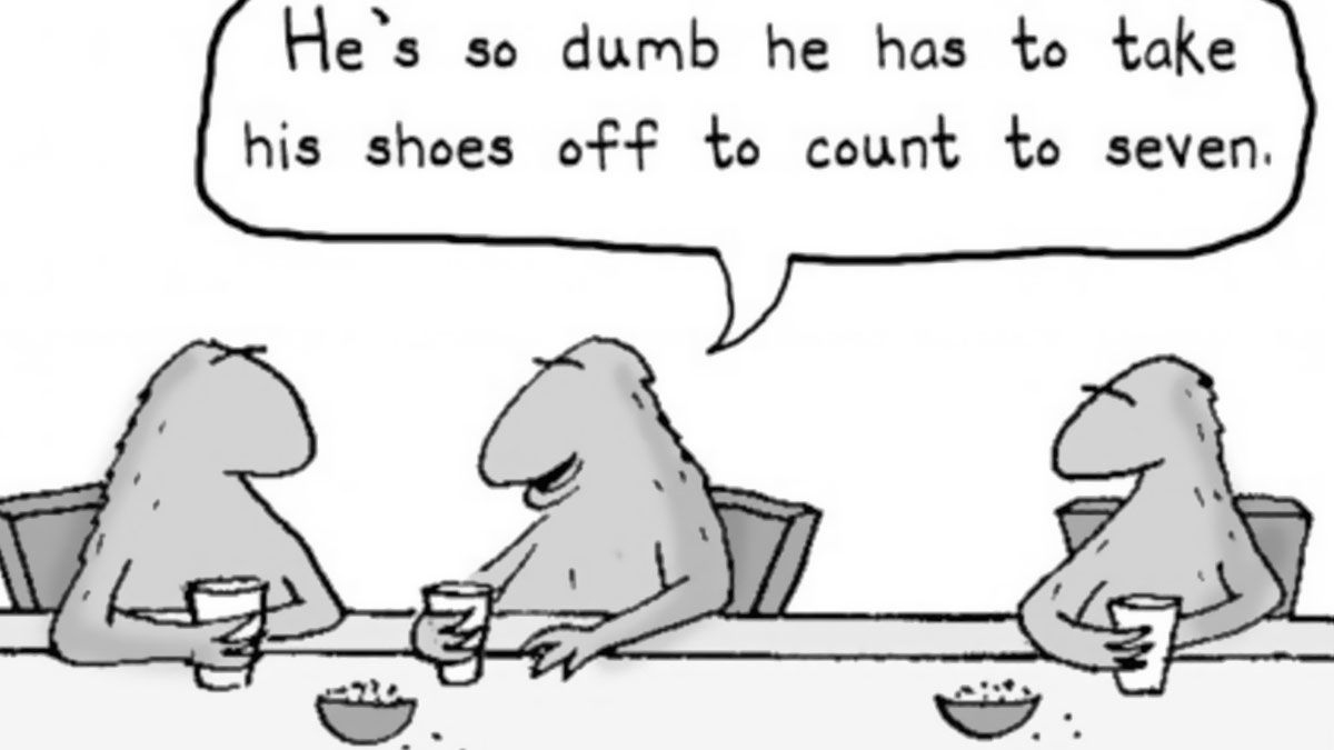 Absurd comic panel by Dave Blazek featuring three creatures at a bar with a humorous speech bubble about counting to seven.