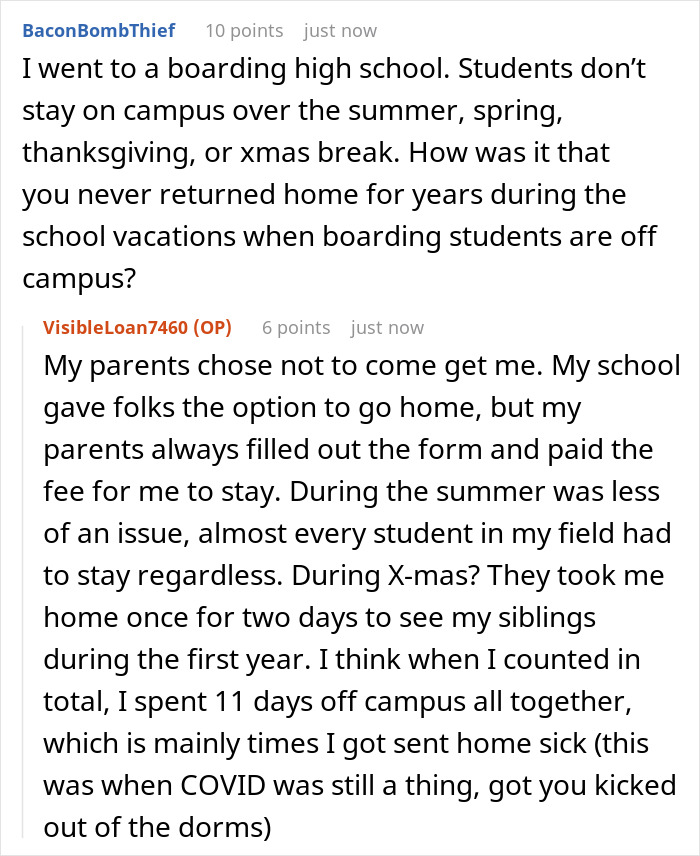 Teen angry at parents after being dumped at boarding school, rarely returning home during breaks or holidays. Teen angry at parents after being dumped at boarding school, rarely returning home during breaks or holidays.