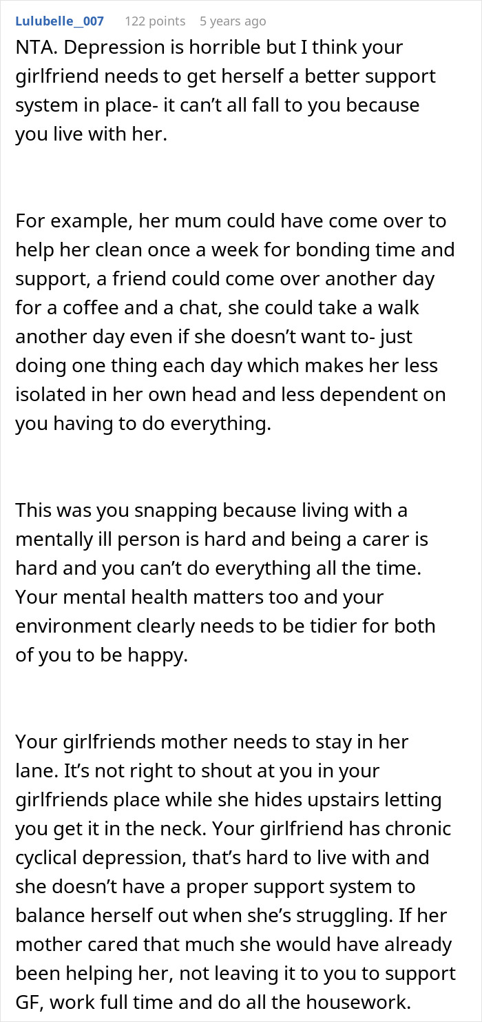 Reddit comment discussing depression, mental health, and challenges of supporting a girlfriend with chronic cyclical depression. Reddit comment discussing depression, mental health, and challenges of supporting a girlfriend with chronic cyclical depression.