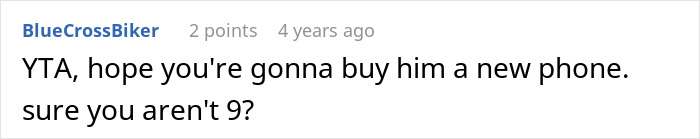 Comment text on a forum about a woman trying to teach her boyfriend empathy and accidentally destroying his phone. Comment text on a forum about a woman trying to teach her boyfriend empathy and accidentally destroying his phone.