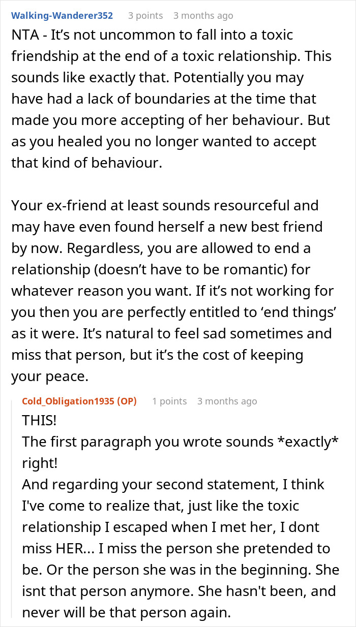 Screenshot of an online forum discussion about ending a toxic friendship with a woman who has multiple kids and dads. Screenshot of an online forum discussion about ending a toxic friendship with a woman who has multiple kids and dads.