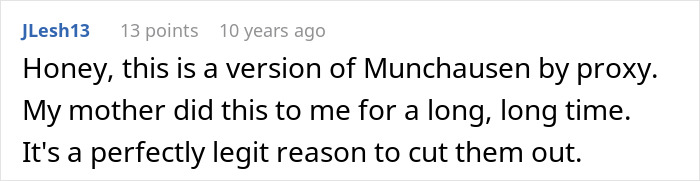 Screenshot of an online comment discussing parents who lied about food allergies causing no contact with their daughter.