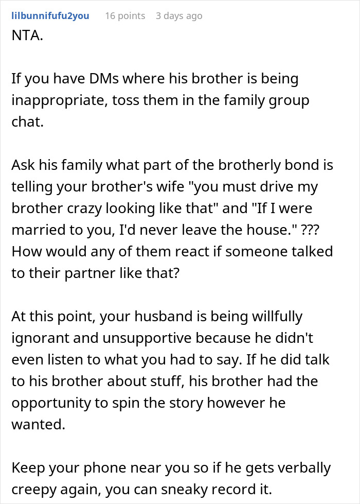 Text post discussing family siding with creepy brother-in-law and wife taking off wedding ring over relationship issues. Text post discussing family siding with creepy brother-in-law and wife taking off wedding ring over relationship issues.