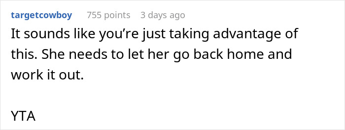Text comment discussing a woman’s work trip turning into a vacation, with her autistic child refusing to go home. Text comment discussing a woman’s work trip turning into a vacation, with her autistic child refusing to go home.
