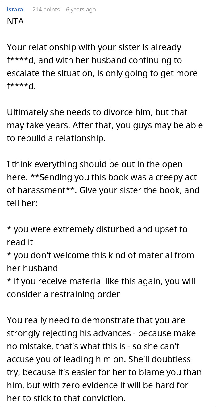 Screenshot of an online advice forum discussing issues of marital conflict and family relationships involving a disturbing book.