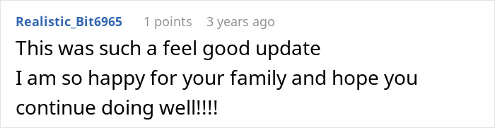 Screenshot of a Reddit comment sharing a positive family update related to an ex-con mom and kids' relationship. Screenshot of a Reddit comment sharing a positive family update related to an ex-con mom and kids' relationship.